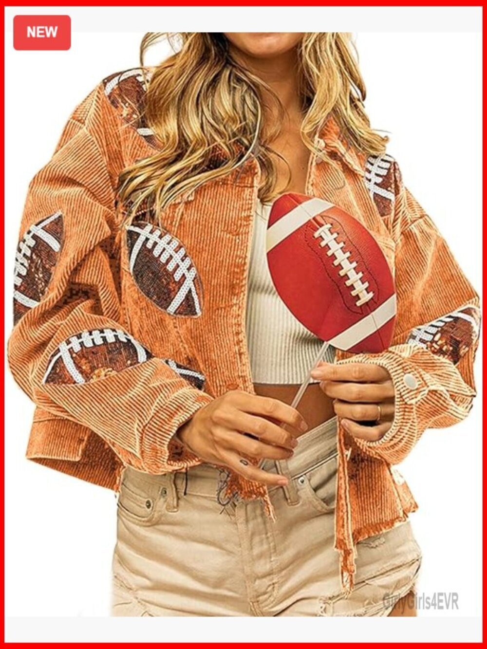 Vintage Cropped Corduroy Shacket Jacket with Rugby Sequin Design